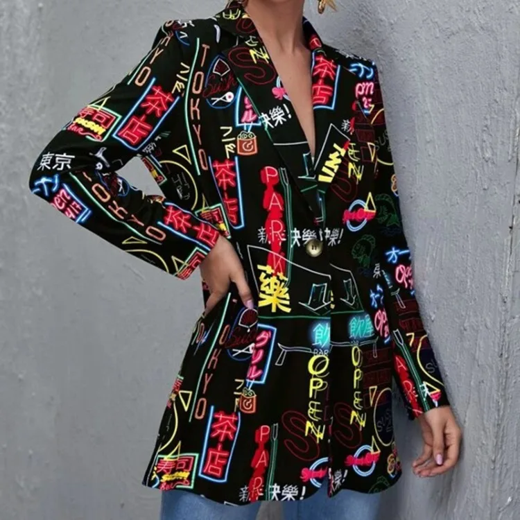 

Fashion Trend Women Lapel Leopard Print Long Sleeves Suit Jacket Elegant Fall Winter Office Lady Cardigan Coat Casual Streetwear