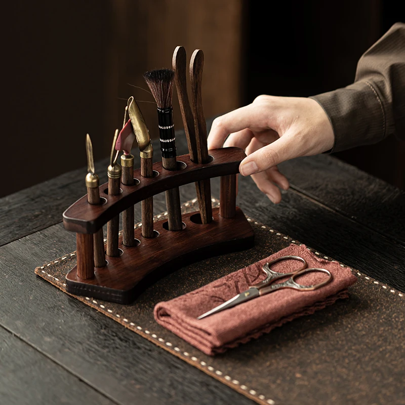 Solid wood tea ceremony six gentlemen set Kung Fu tea set accessories Daquan tea table tray tea making tools tea scraping set