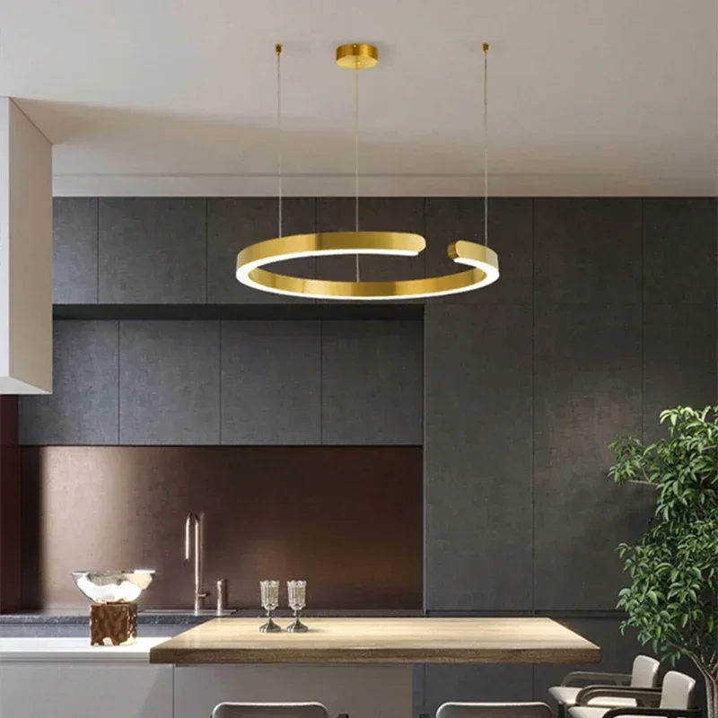 Chandelier Modern Light Luxury Minimalist Stainless Steel C-type Restaurant Kitchen Pendant Lamp Home Decoration LED Lighting
