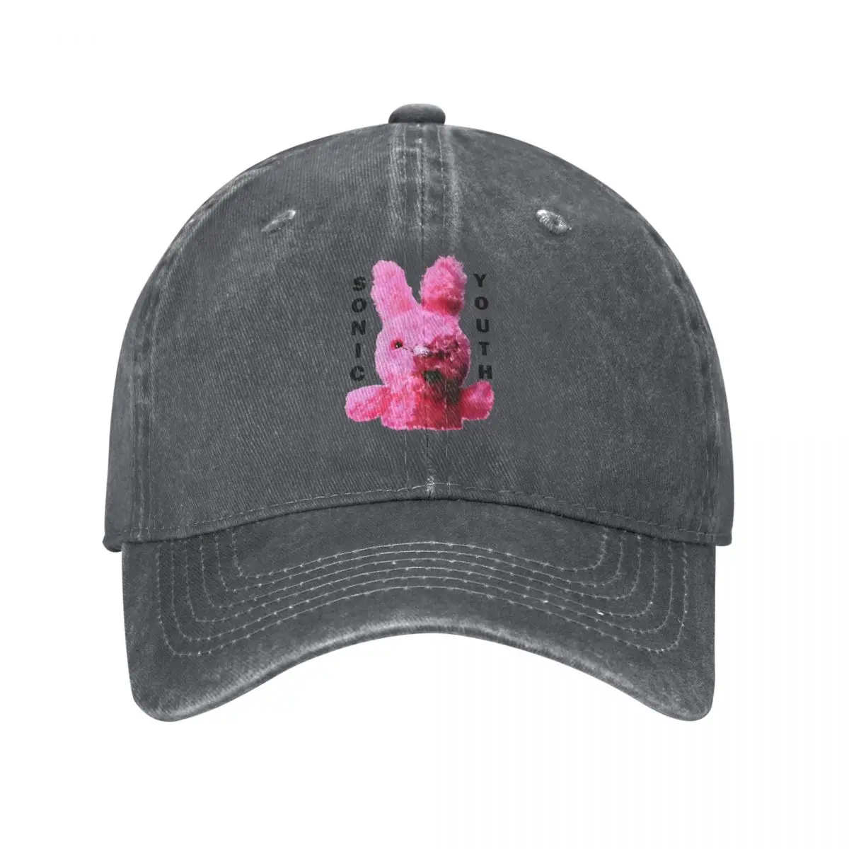 thumbnail image 1 of Gorra de béisbol retro con diseño de conejito rosa, unisex, desgastada, lavada, con cierre trasero, estilo punk rock de Sonic Youth, suave, sin estructura, para verano, 1 of 5