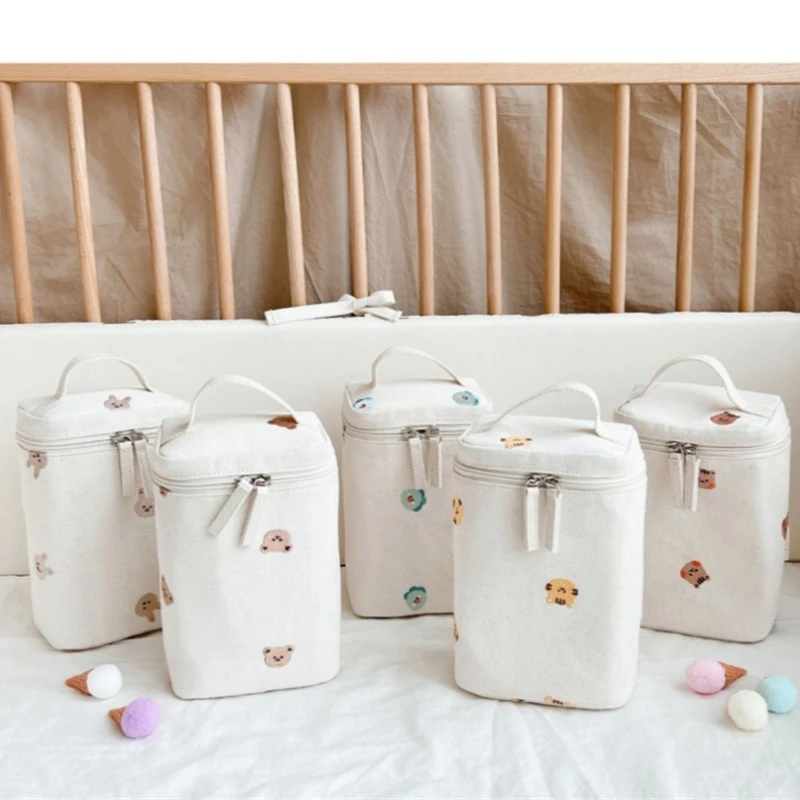Borsa fasciatoio in cotone a forma di orsetto per mamma, organizer per pannolini con cerniera, borsa a mano da donna, borsa maternità con scomparti termici - immagine 6