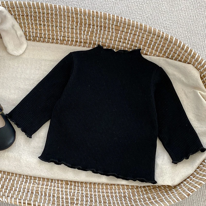 Autumn Spring Newborn Baby Girls T-shirt Long Sleeved Solid Color Bottom Tops Infant Baby Girls Clothing Kids Pullover