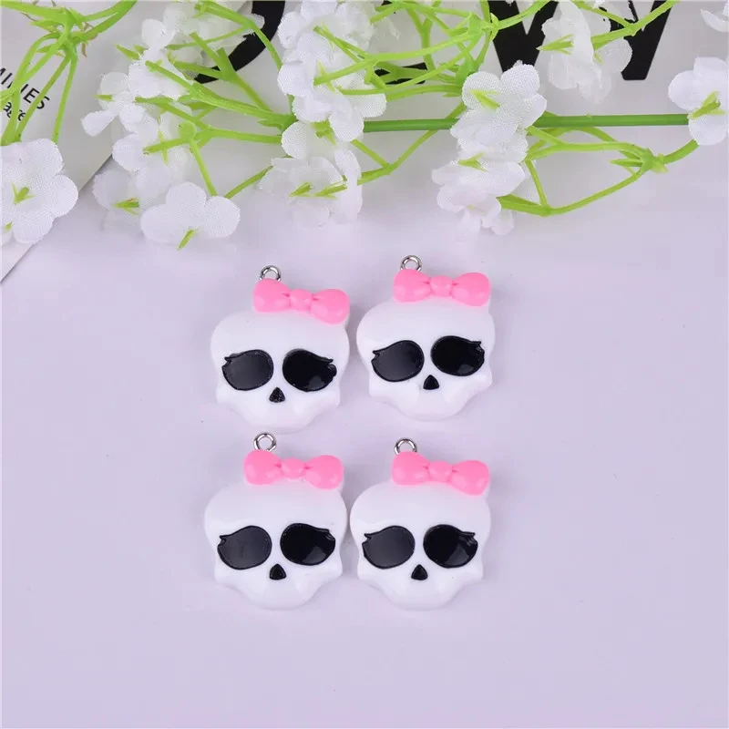 

10pcs New 29x30mm Pink Bow Skull Cute Resin Charms Pendant for DIY Earring Keychain Bag Bracelet Jewelry Making