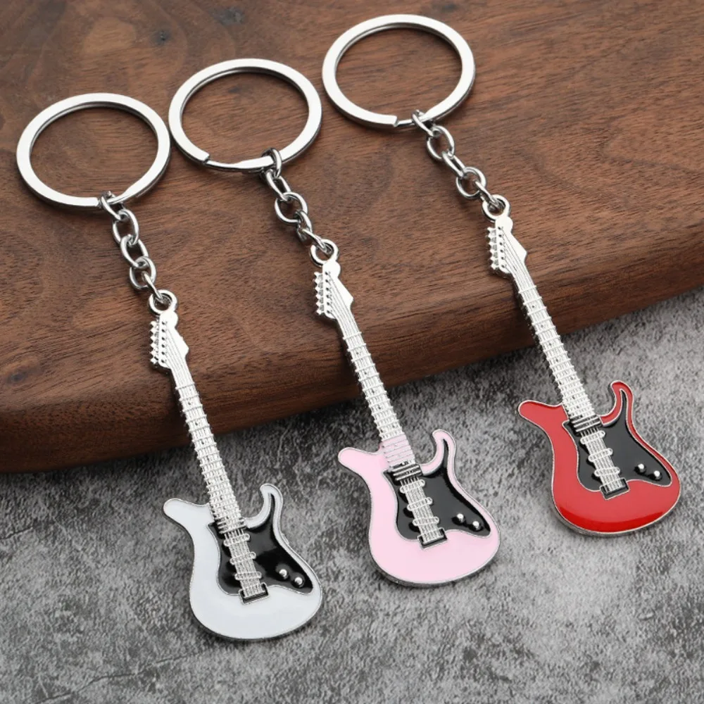 

Zinc Alloy Guitar Keychain Korean Style Jewelry Portable Bass Bag Pendant Musical Elements Car Key Ring For Man Women