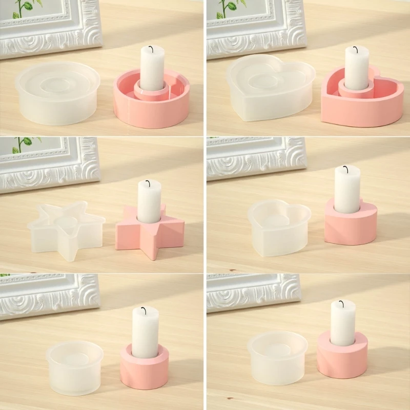 

5Pcs Holder Resin Mould Heart Candlestick Silicone Mold Round Epoxy Mold for Women Home Decors
