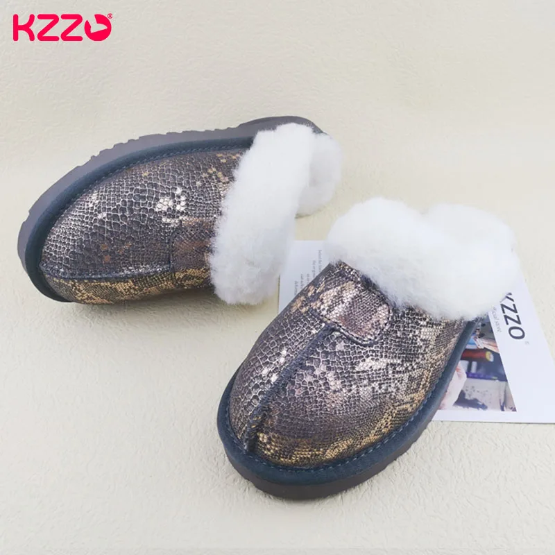 KZZO New Arrive Genuine Leather Slippers Fashion Female Winter Slippers Women Warm Indoor Slippers Soft Wool Lady Home Shoes 3