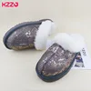 KZZO New Arrive Genuine Leather Slippers Fashion Female Winter Slippers Women Warm Indoor Slippers Soft Wool Lady Home Shoes 3