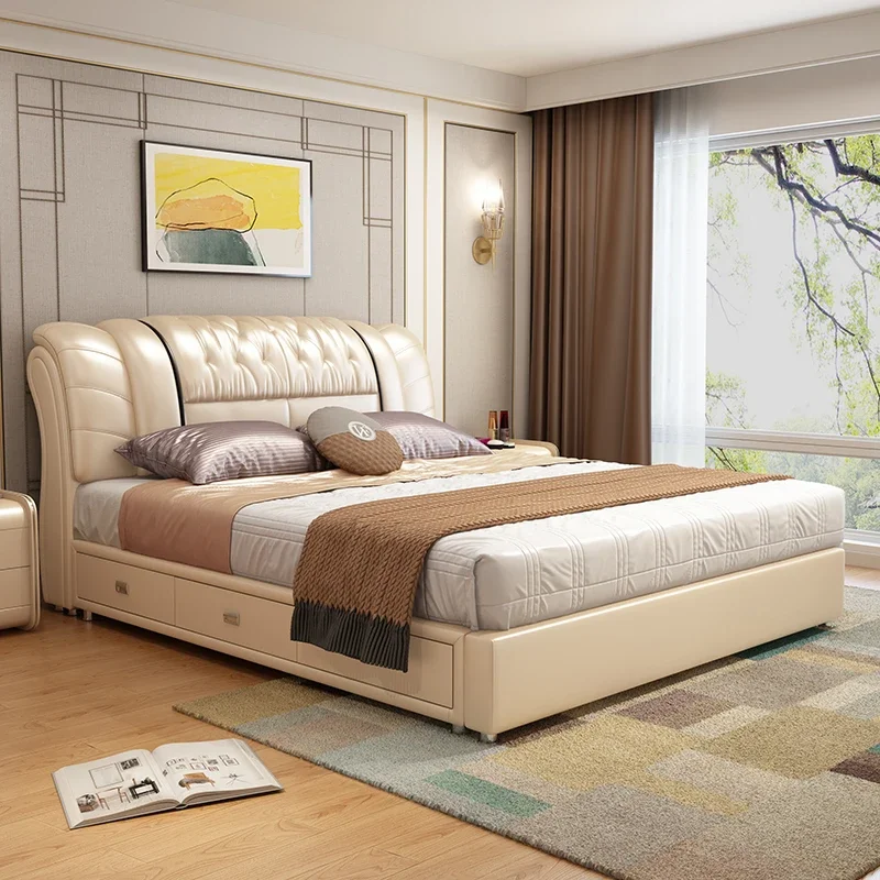 

Queen European Double Bed Royal Modern Whitr Headboard Twin Double Bed Luxury Kids Bedroom Camas Matrimonial Household Items