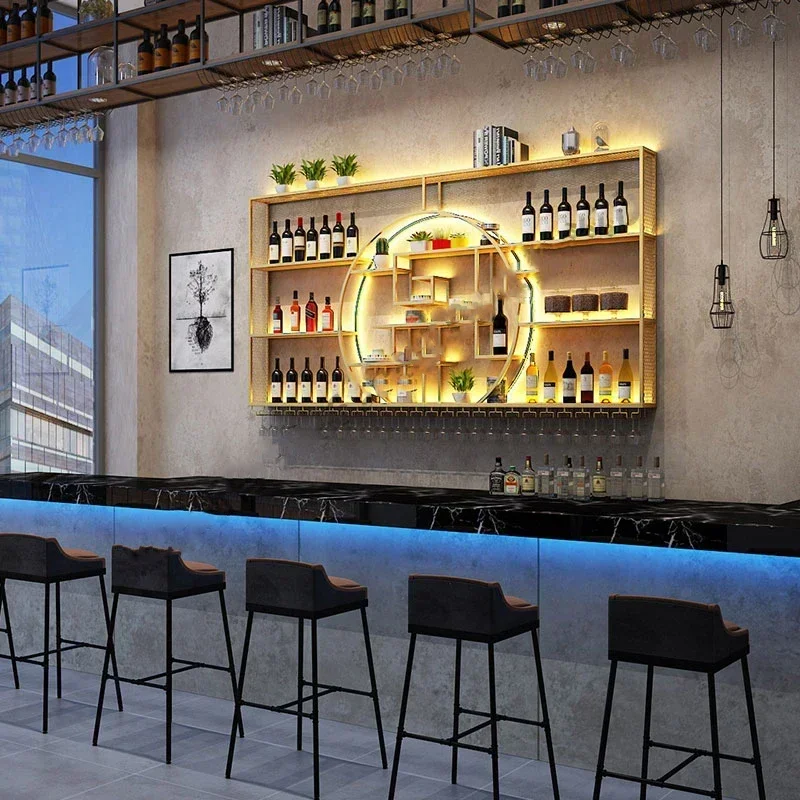 Whisky Club Bar Cabinet Shelf Hanging Cellar Industrial Metal Wine Cabinets Storage Modern Armario Para Vinos Liquor Furniture