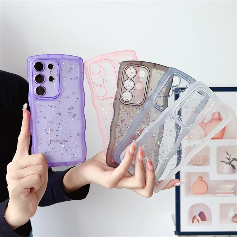 Transparent Glitter Star Wave Frame Soft Phone Case