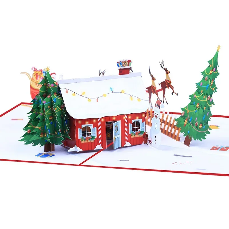 1 pcs 3D Christmas Cards Creative Christmas Houses Gifts Paper Carvings Blessings Pop up Cards