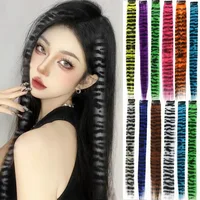 Extensions capillaires synthétiques colorées à clips imprimés à rayures, postiches lisses de 18 pouces pour usage quotidien et fête 1