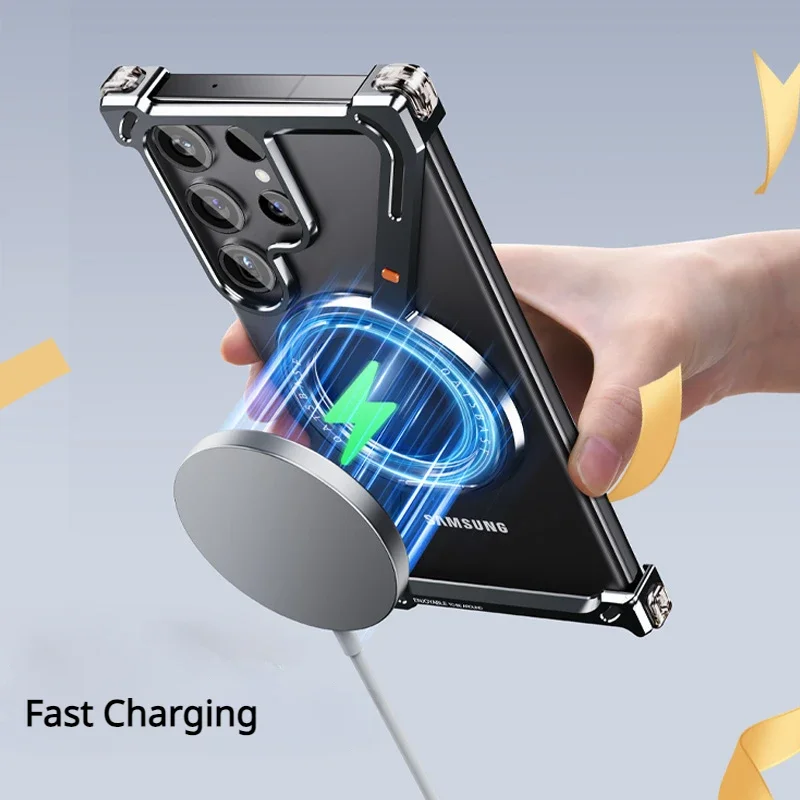 Oatsbasf Ultra-Thin Frameless Magnetic Metal Phone Case with Air Cushion Bumper