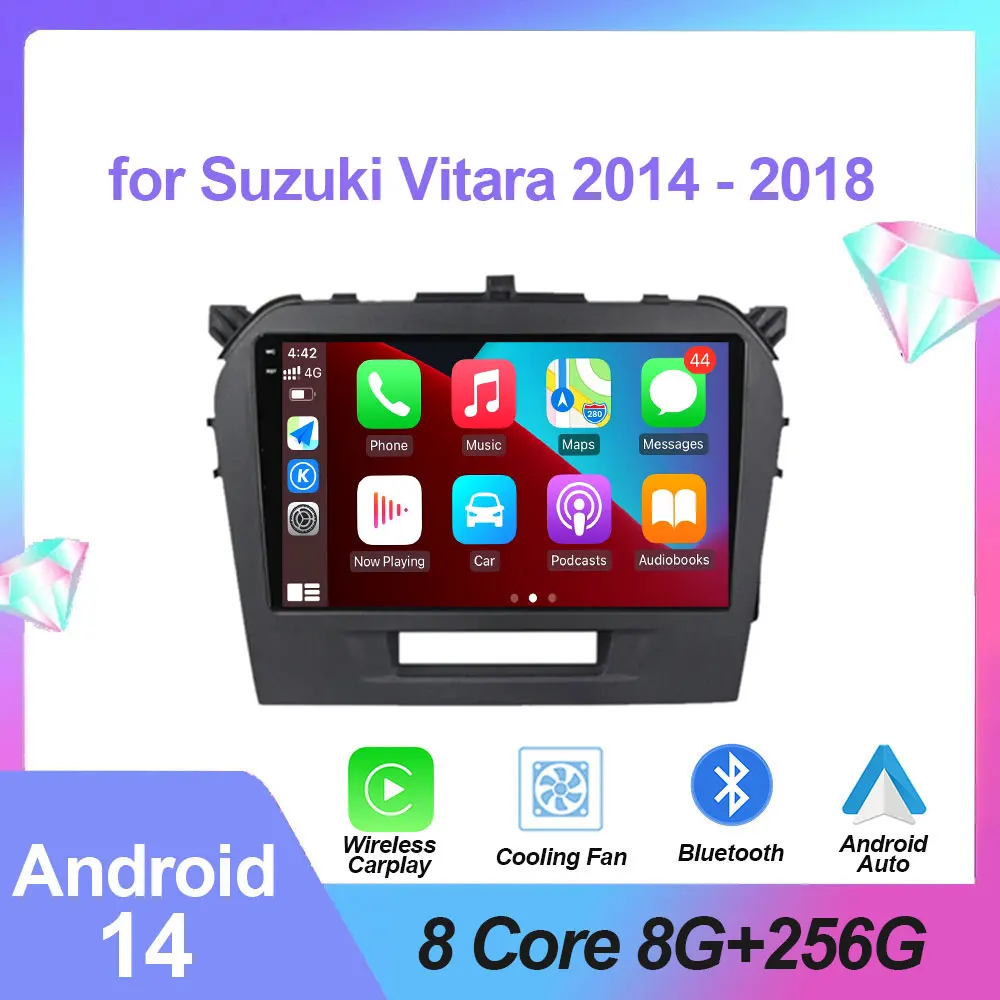 

Автомобильное радио CarPlay Android 14 для Suzuki Vitara 2014-2018, автомобильное радио, мультимедийный GPS IPS QLED RDS/AM/FM No 2din