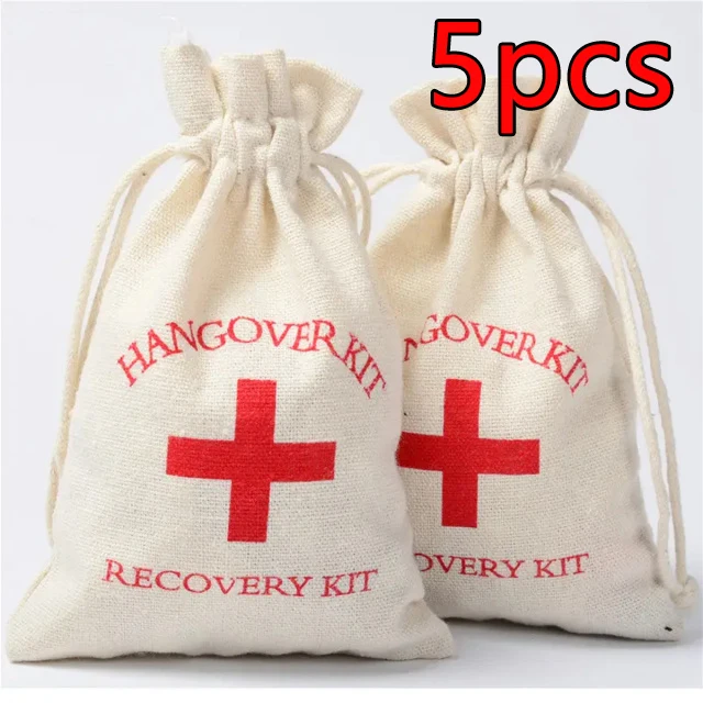 10/5/2 piezas Bolsas para despertarse en fiestas de Halloween Bolsas de almacenamiento de regalo para invitados a la boda Bolsas de lino y algodón Botiquines de primeros auxilios Kit para la resaca de