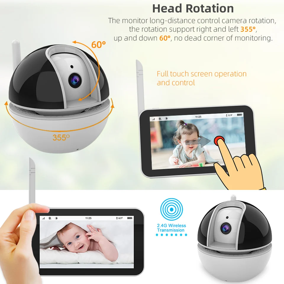 5'' Touch Screen Wireles Baby Monitor Babyphone Security Video