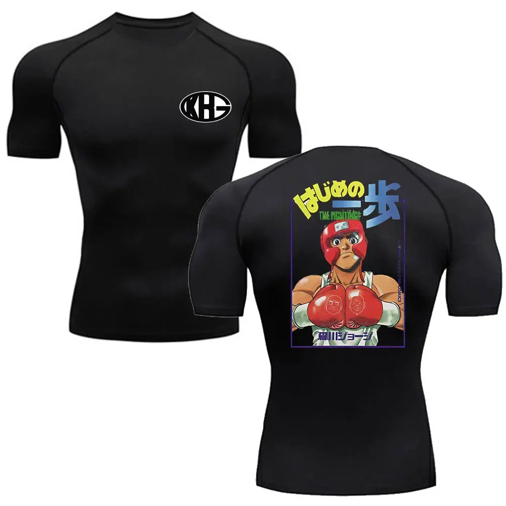 Men's compression sports T-shirt short sleeved running shirt gym attire quick drying tight top anime Hajime no IPPO short sleeve t shirt sport t shirt running t shirt running t shirts compression t shirt men t shirts