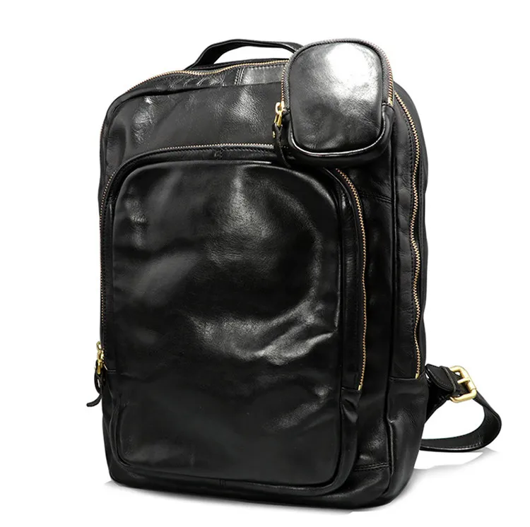 Luxury Genuine Leather Men's Backpack Casual Fashion Large Capacity Laptop Bag Black Travel Backpacks Shoulder Bags 2022 New