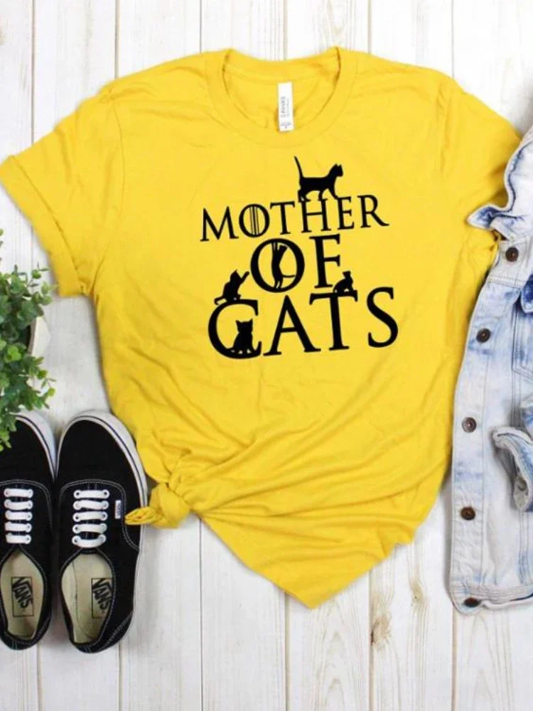 Mother of Cats Print Women T Shirt Short Sleeve O Neck Loose Women Tshirt Ladies Fashion Tee Shirt Tops Clothes Camisetas Mujer 5