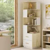 71" Tall Bookcase, Reversible Modern Bookshelf DIY Design with Baffle, L Shaped Freestanding Wood Corner Display Rack for Home O 1