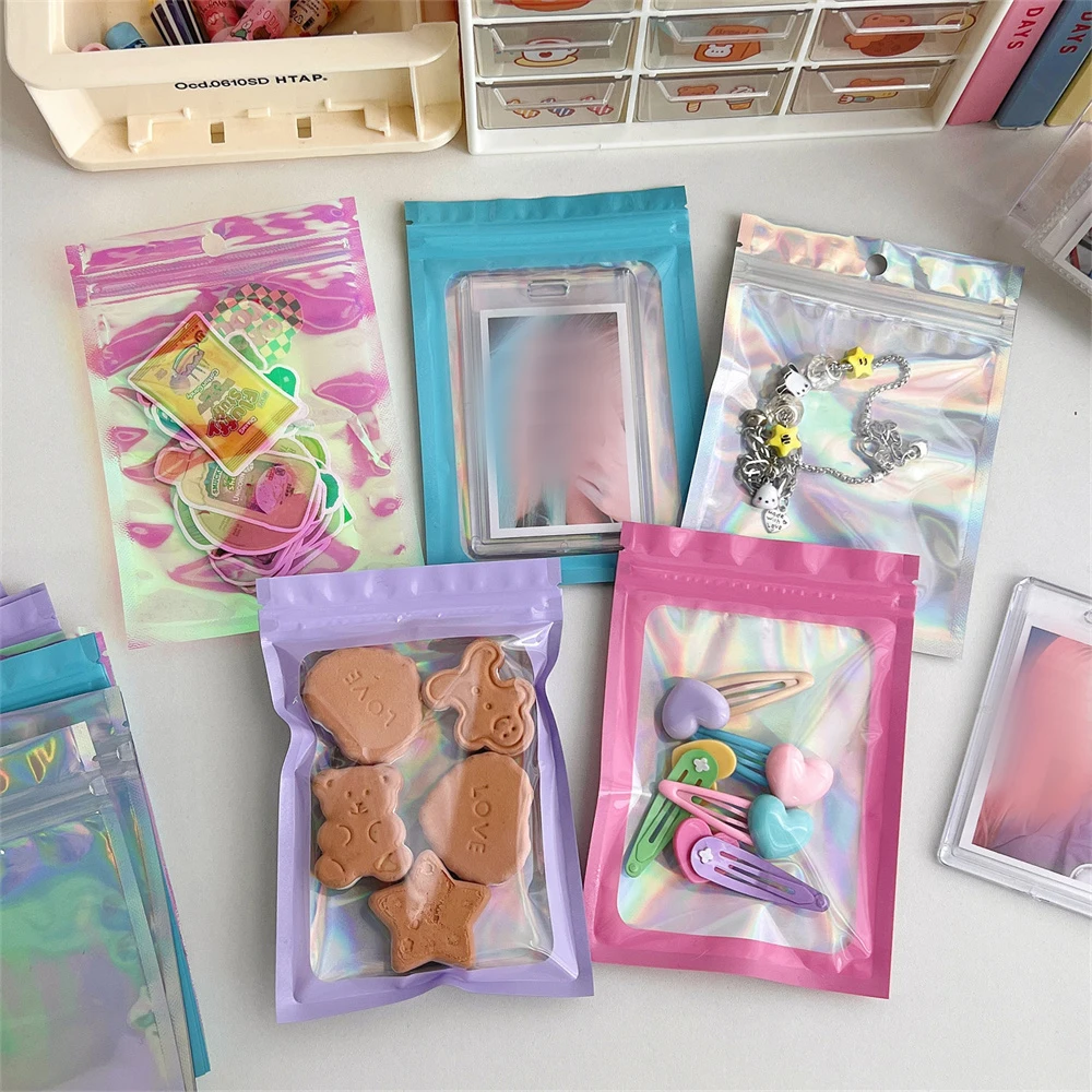 1PC Iridescent Zip Lock Bags Pouches Cosmetic Plastic Laser Iridescent Bags Holographic Makeup Bags Hologram Zipper Bags 5