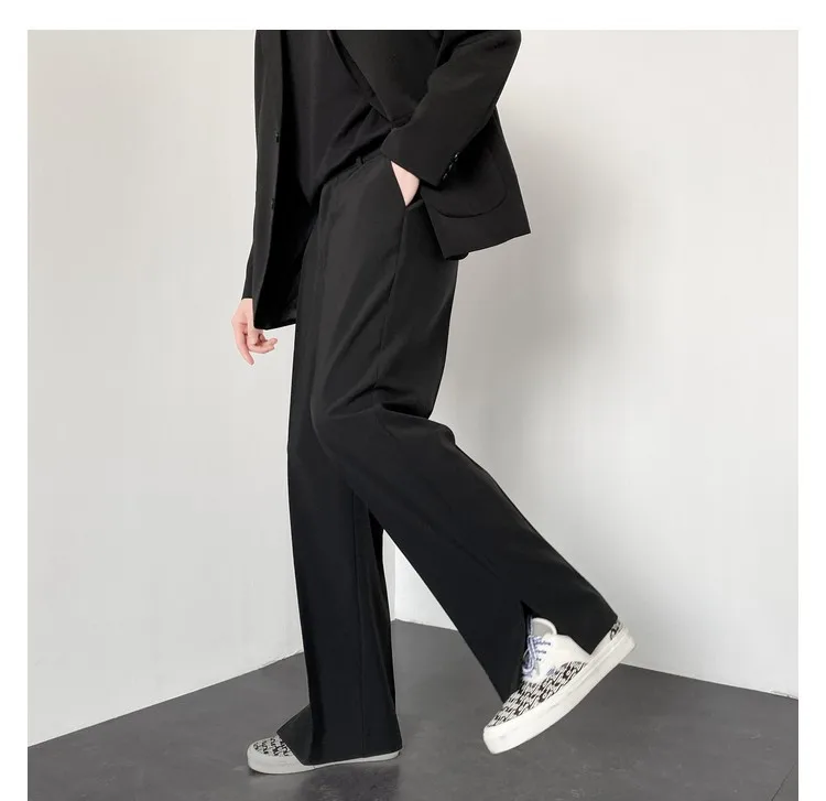 Men Suit Pants Casual Full Baggy Wide Leg Trousers Straight