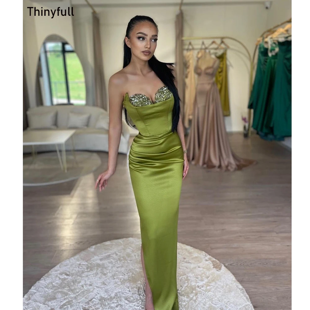 

Thinyfull Mermaid Elegant Prom Dresses Off Shoulder Sweetheart Evening Party Gowns Long Satin Sequined Celebrate Event Dress