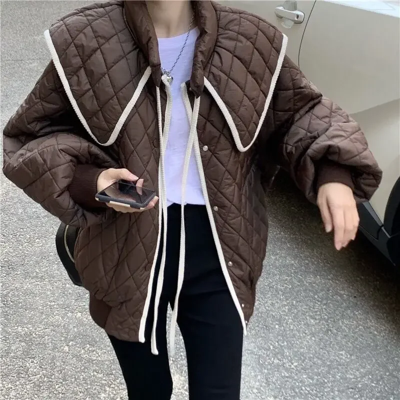 Winter Woman Fashion Elegant Noble Warm Cotton Jacket French Niche Style Retro Gentle Fairy Slim Big Collar Down Padded Jacket