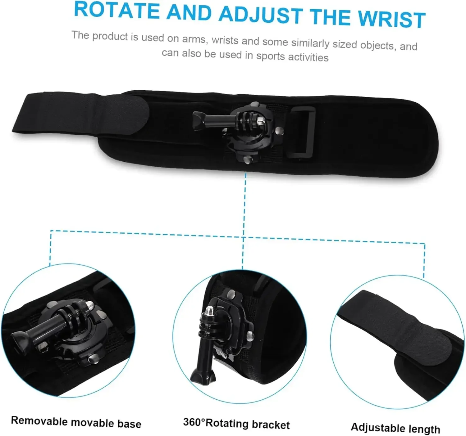360 Degree Rotation Wrist Band Hand Strap Band Mount For Gopro 13 12 11 10 Insta360 X5 X4 DJI OSMO Action 5Pro 4 3 Camera Mount