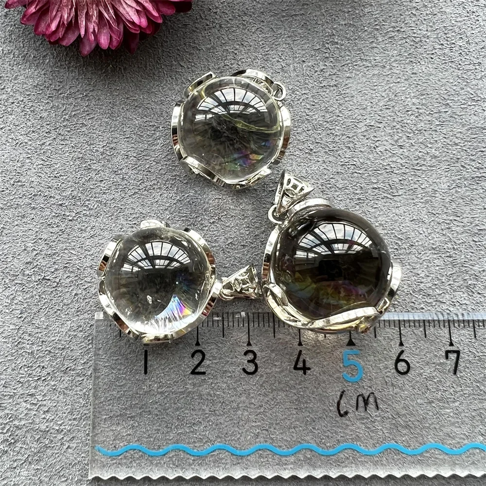 Clear Quartz Rainbow Sphere Pendant, Healing Crystal Stone Rainbow Ball Charm for Necklace Making 5