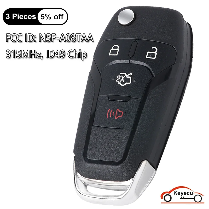 

KEYECU 4 Buttons 315MHz ID49 Chip for Ford Fusion 2013 2014 2015 2016 2017 2018 Flip Remote Control Key Fob FCC ID: N5F-A08TAA