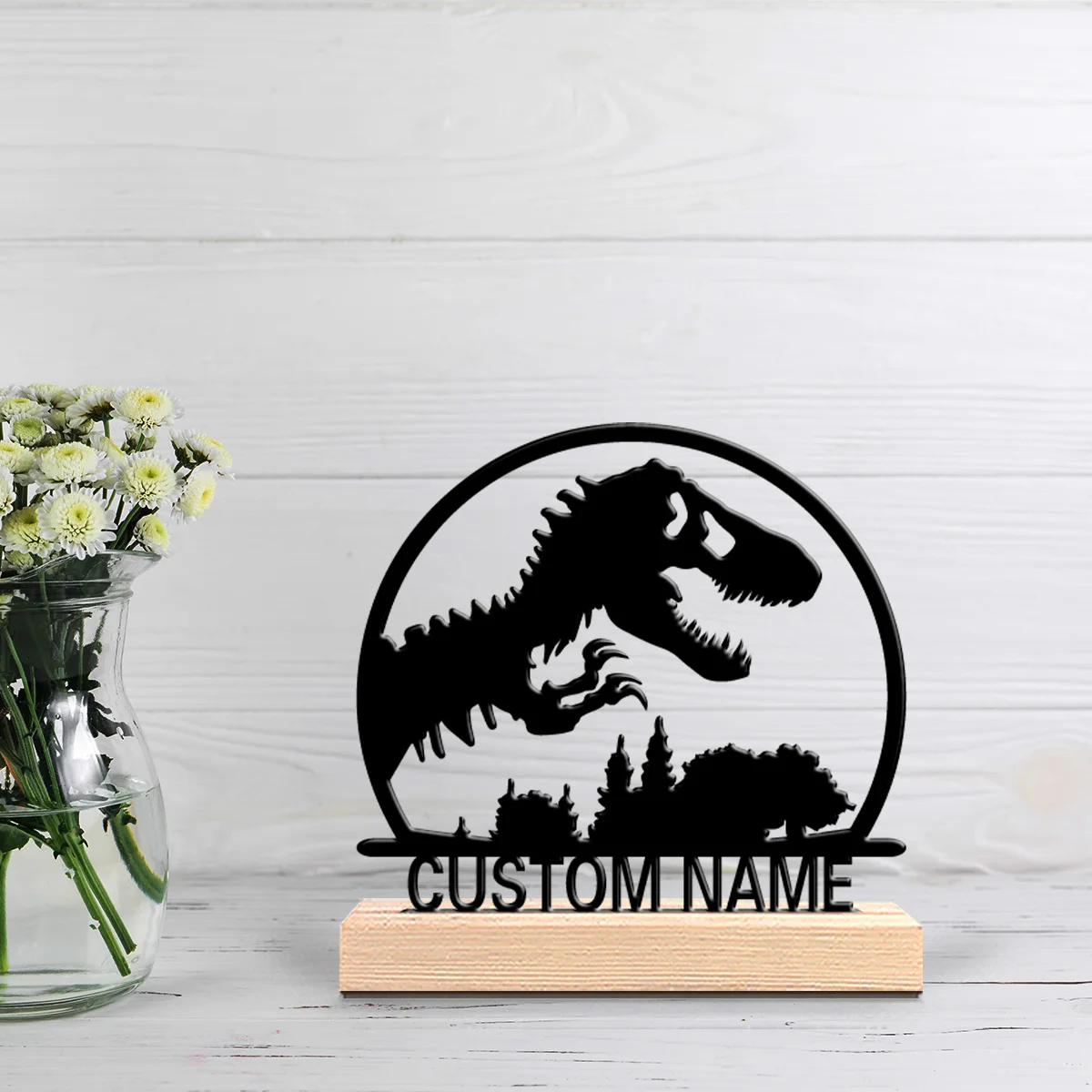 1pc Romantic Personalized Custom Dinosaur Metal Statues Dinosaur Enthusiast Gift With Wooden Base, Perfect For Offices, Bedroom 1