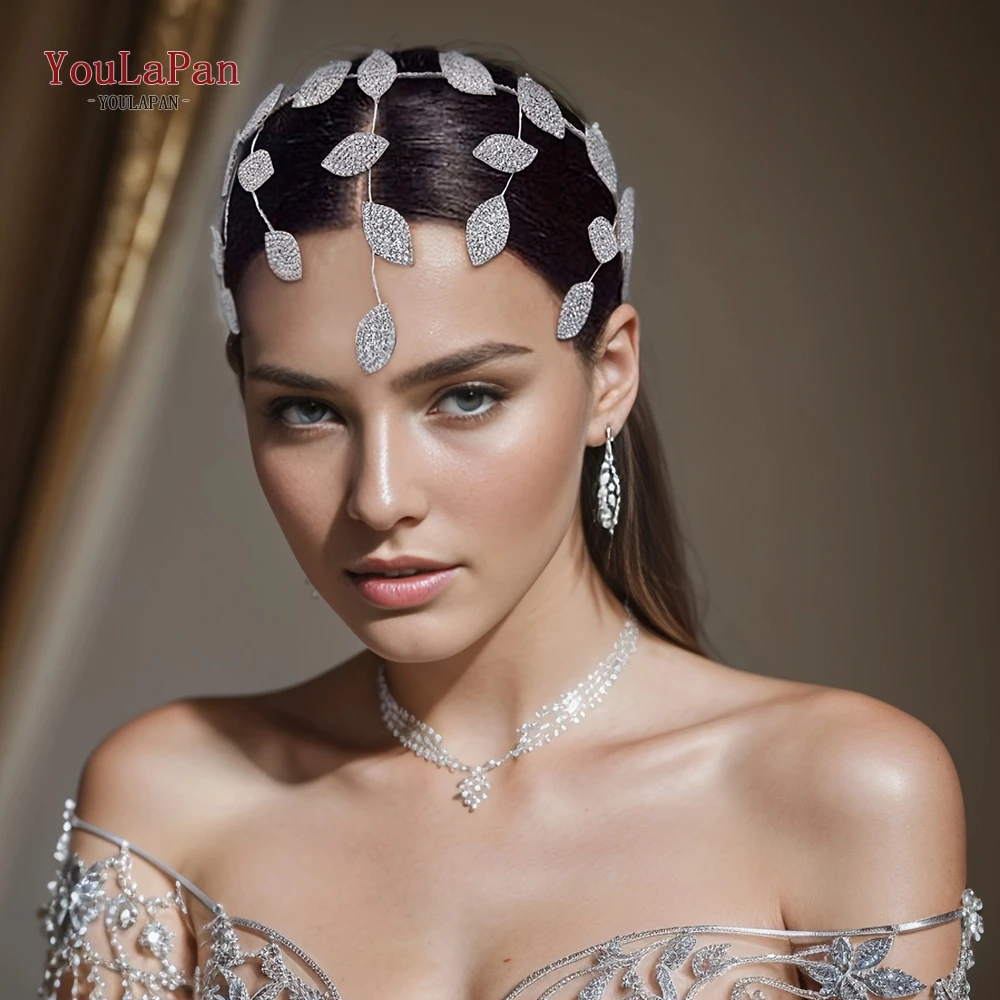 

TOPQUEEN Fashion Woman Headband Bride Headdress with Alloy Leaf Pageant Tiara and Headwear Bridal Wedding Hair Accessories HP474