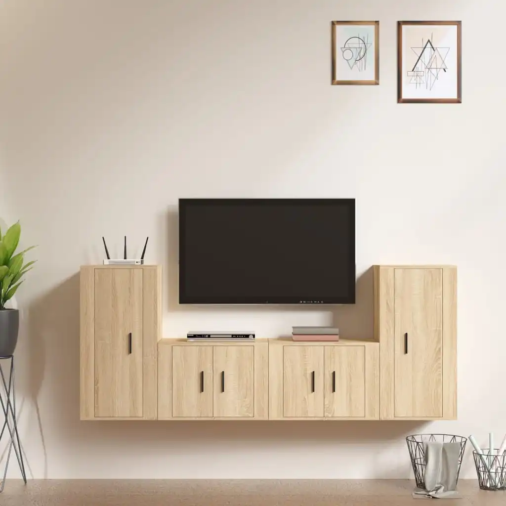 4 Pezzi Sonoma Wood Engineering Oak Tv Furniture Set