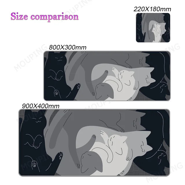 Kawaii Cat Mouse Pad Pink 90x40 Black and White with Cats Xxl Desk Mat Catpaw Mousepad Large Computer Slipmat Anime Accessories 8