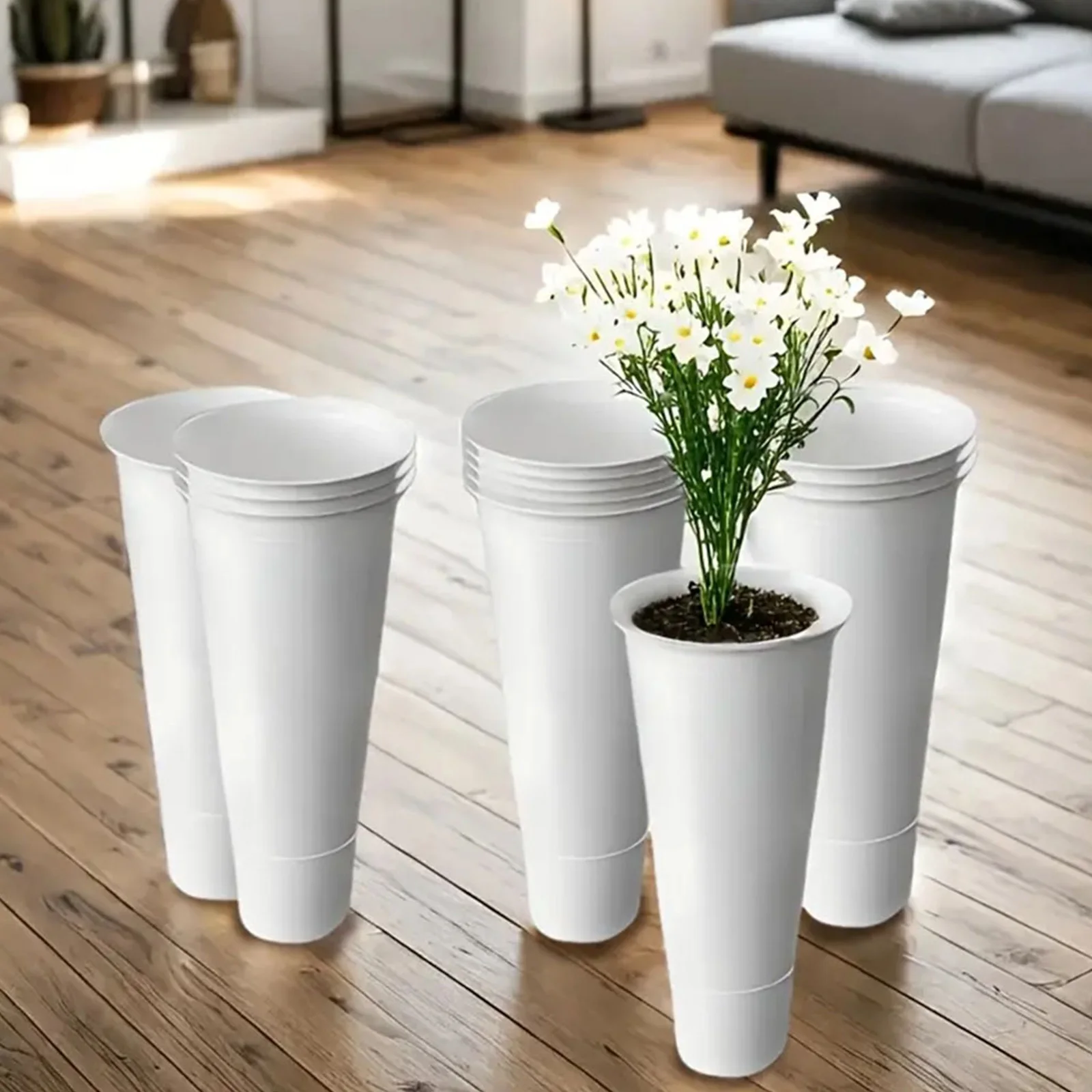 12PCS Plant Stand Tapered Buckets White Plastic Flower Display Pots Large Capacity Garden Plant Planter for Home Patio Balcony