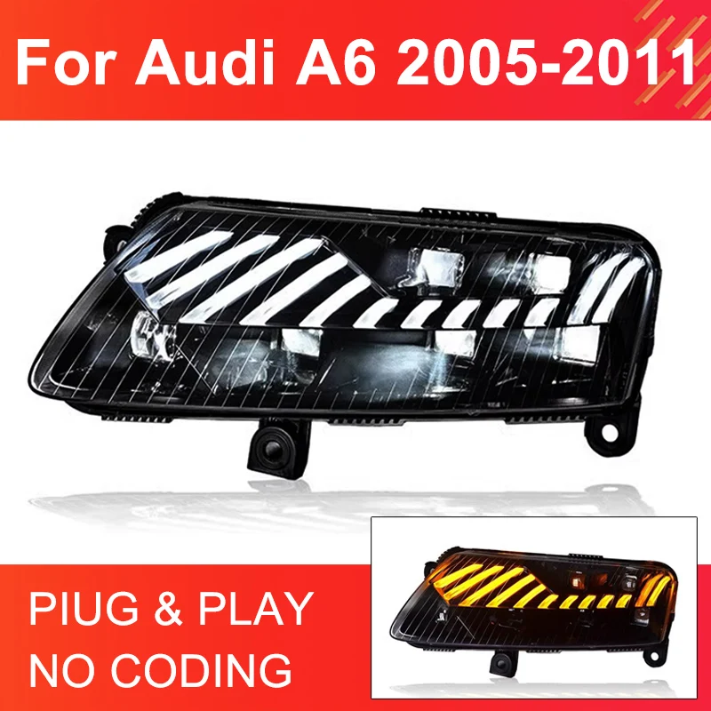 1 Paio Di Fari A Led Per Audi A6 2005-2011 Fari Plug And Play Con Led Drl Dynamic Turning Fari Anteriori