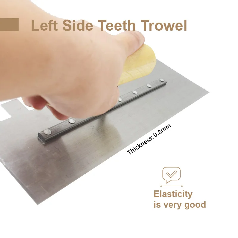 Hand Tools Squared Notch Tile And Flooring Trowel 40X11CM Pro Grade Carbon Steel Trowel Ergonomic Wooden Comfort Handle