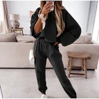 Ensemble deux pièces en polaire pour femme, survêtement décontracté, surdimensionné, à capuche, manches longues, pantalon de Sport, hiver 2025, 2025 4