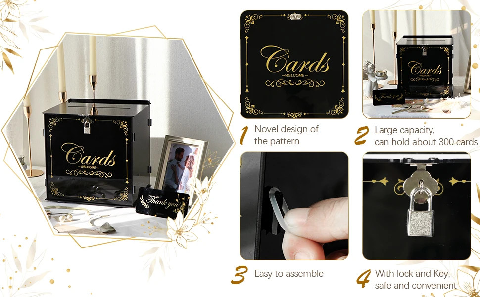 Description Picture 6 of itemBlack Acrylic Wedding Card Box Gift for Wedding Reception, DIY Wedding Envelope Money Card Box for Wedding Decorations