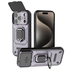Enhanced Shockproof Slide Lens Protector Case with Finger Ring Holder and Magnetic Feature - iPhone 17 Pro Max (Purple)