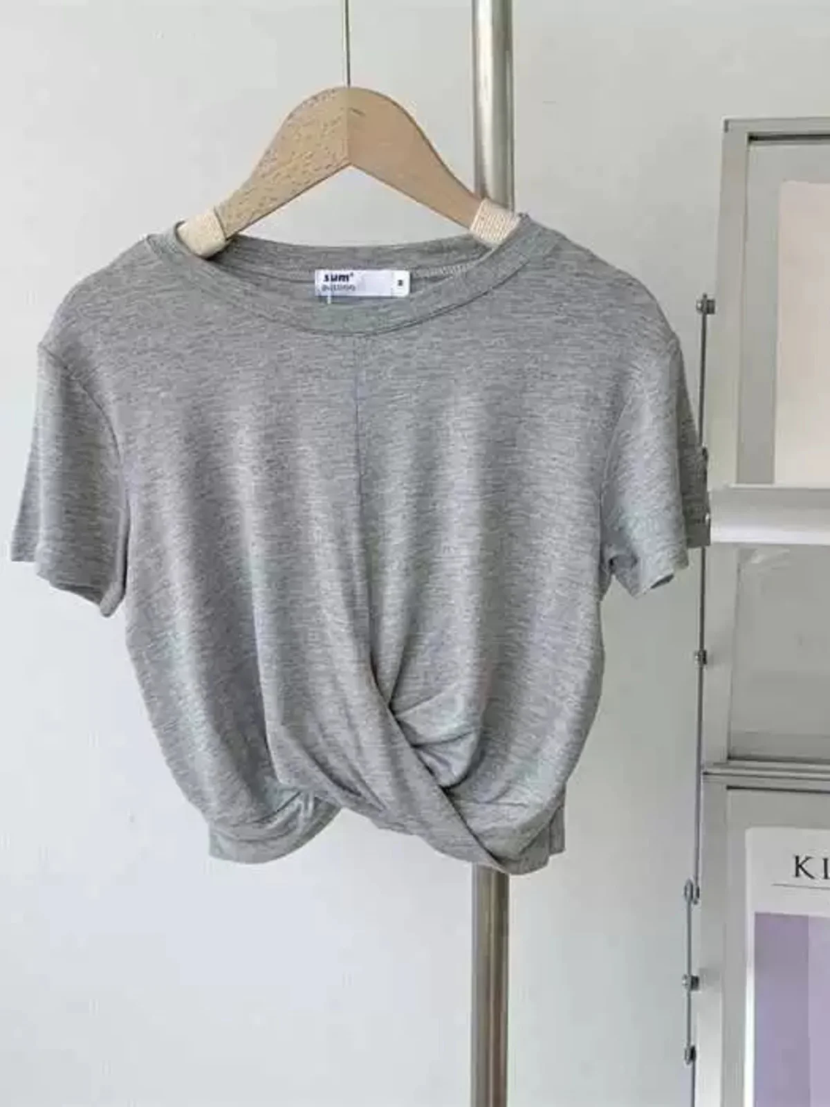 Slimming Effect Modal Knot ort T-irt Women's Personali Summer Thin Belly Button Exposure  Color Top Slim Fit T-irt