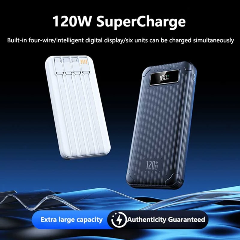 120W 100000mAh Capacity Power Bank Large Capacity Super Fast Charging External Battery Built In 4 Wires For IPhone Huawei_voghion.com