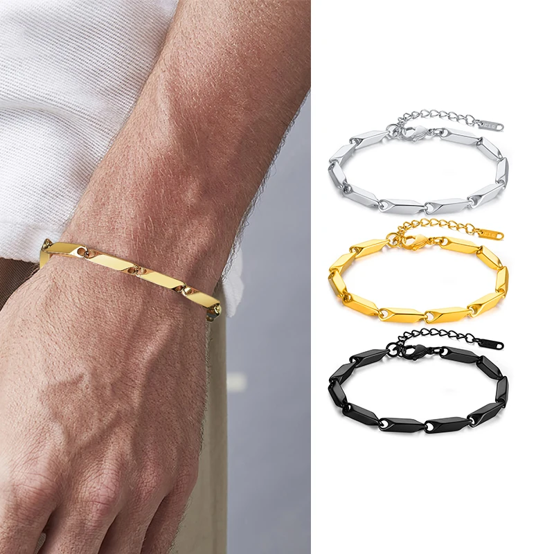 Bar Link Baht Link Kette Armband, Edelstahl Gold Überzogene Bambus Armbänder, männer Schmuck, Guy Geschenk