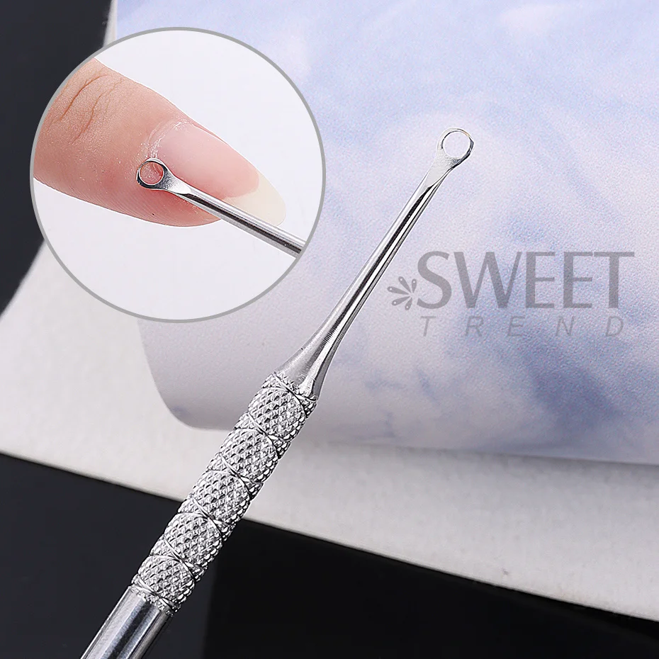Stainless Steel Double-Headed Nail Pusher Cuticle Remover Exfoliation Prep Tool Clean Dead Skin Circle Bevel Shovel Manicure Pen
