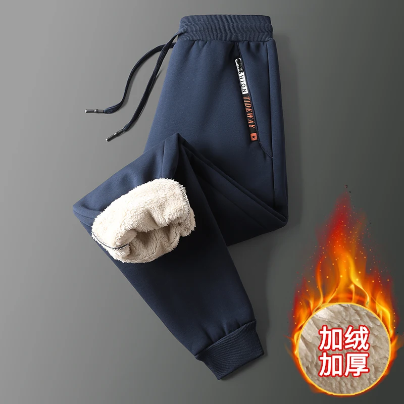 thumbnail image 1 of Pantalones casuales de polar de invierno para hombre, pantalones deportivos para correr en el gimnasio, pantalones de terciopelo gruesos y cálidos de color sólido, pantalones deportivos para hombre, 1 of 4