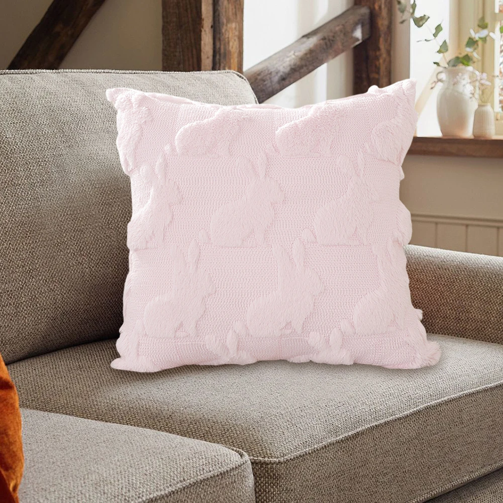 Easter Rabbits Throw Pillow Cover 45x45cm Bunny Soft Cushion Case Bunny Faux Fur Pillow Case for Living Room Bedroom