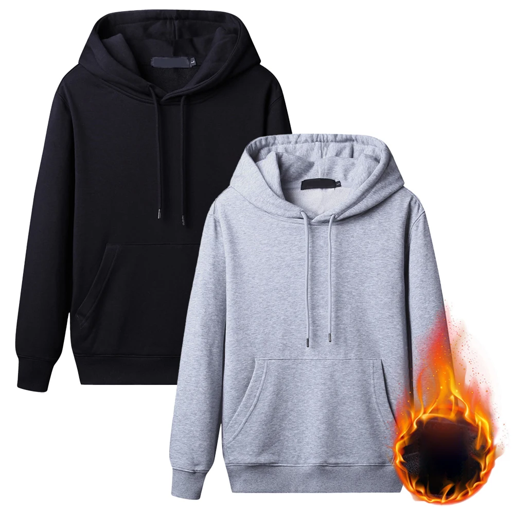 

Casual Thin Fleece Lined Hoodies For Men Long Sleeve Solid Color Pullover Hooded Sweatshirts Streetwear Tops Hoodie Clothing