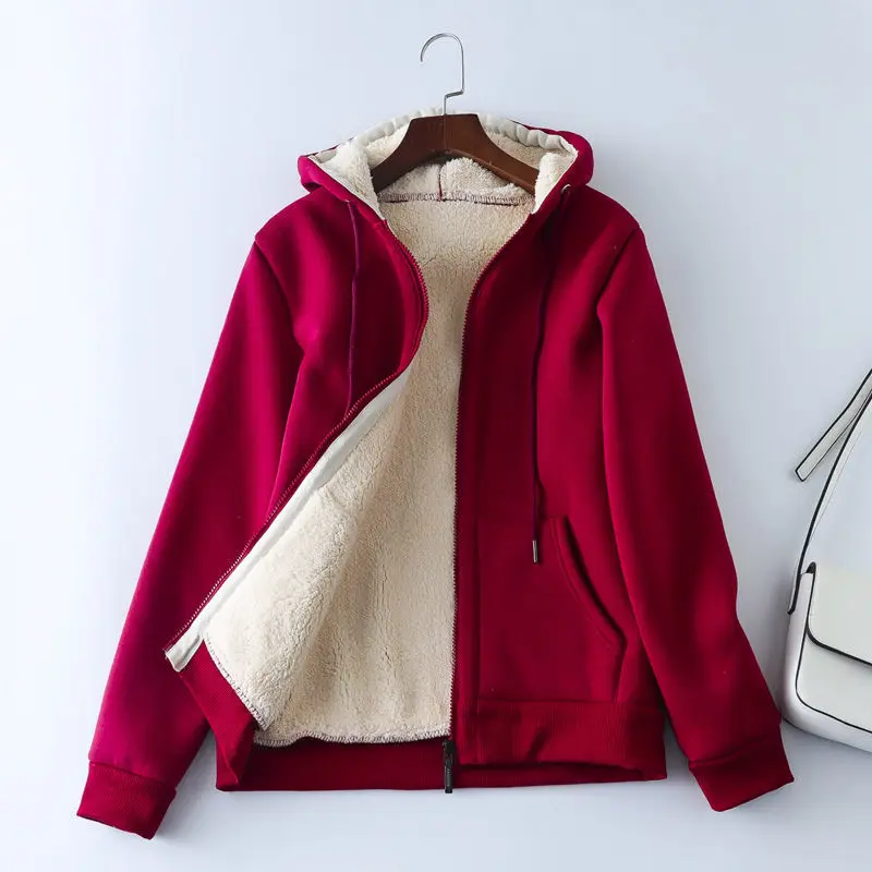 Winter Thicken Warm Women Zip Up Hoodie Casual Sweatshirts Jacket Coat