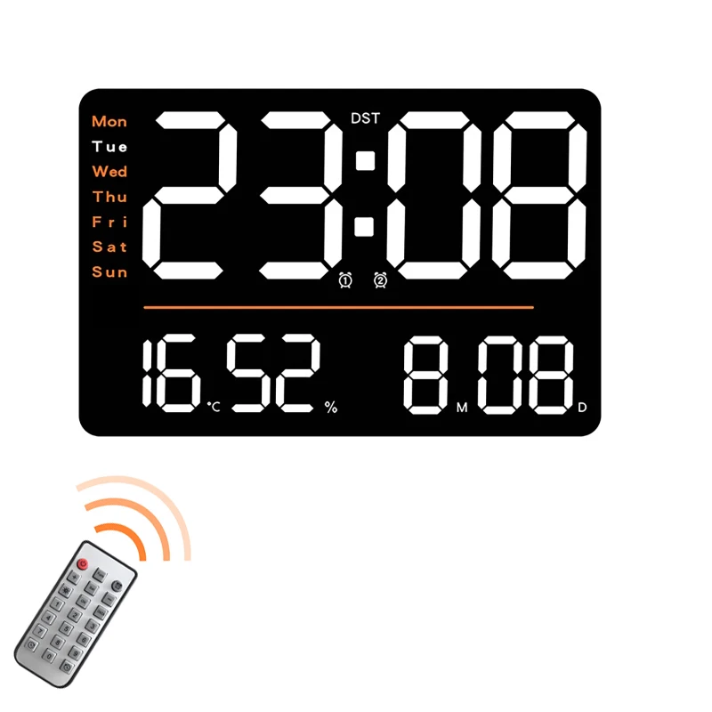 

Wall Clock Smart Brightness Remote Control LED Digital Clock Electronic Alarm Clock Living Room Decor Humidity Temperature